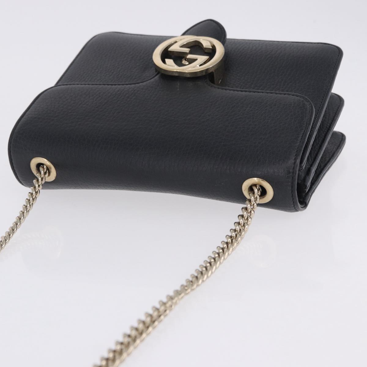 GUCCI Interlocking Chain Bag Leather Outlet Black Gold 510304 Auth 203114V