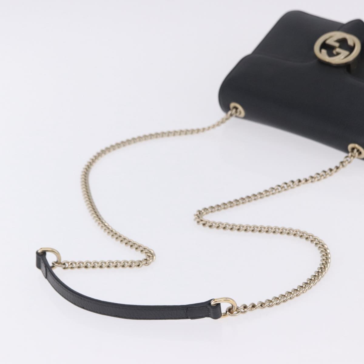 GUCCI Interlocking Chain Bag Leather Outlet Black Gold 510304 Auth 203114V