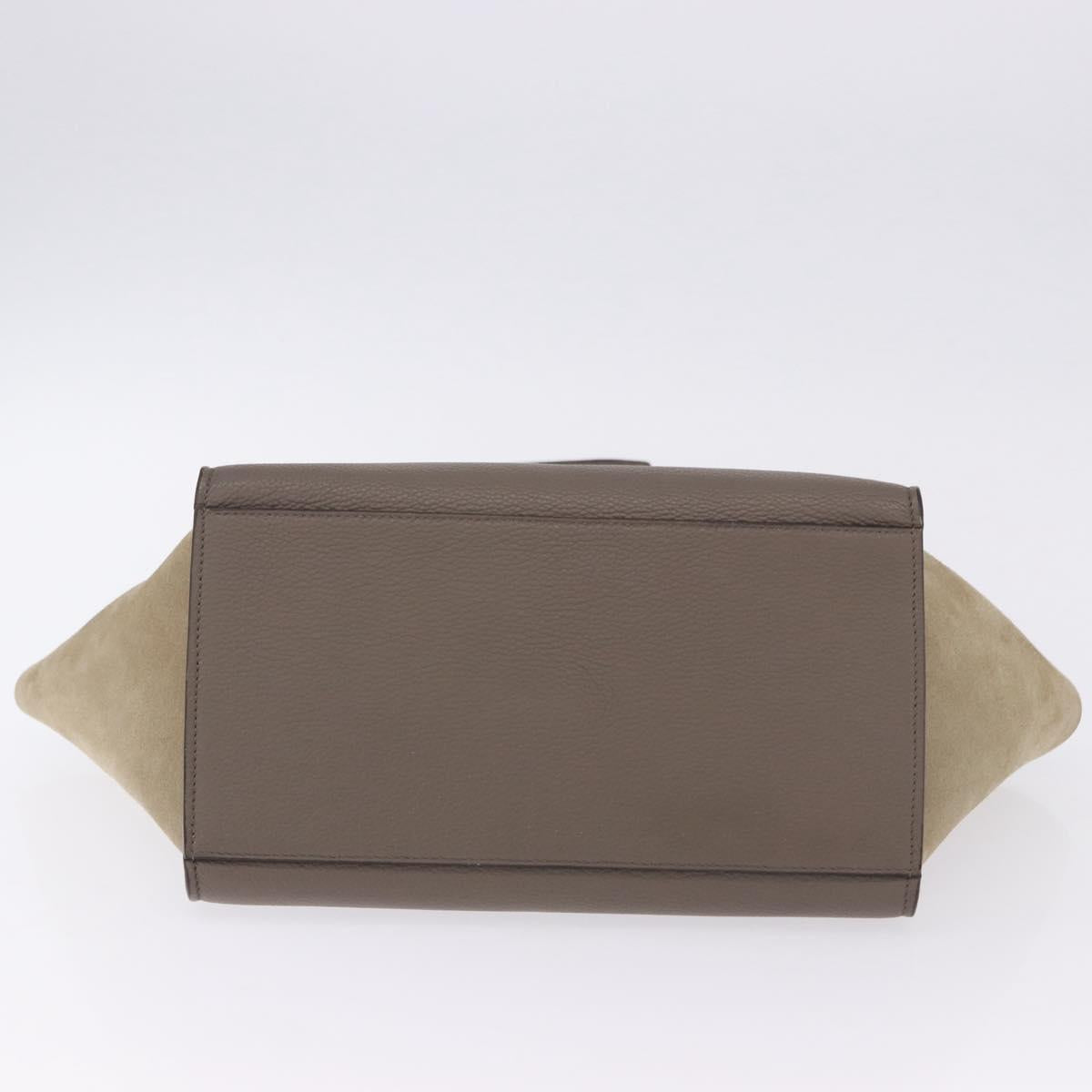 CELINE Trapeze Hand Bag Suede Leather 2way Beige Silver Auth 203116V