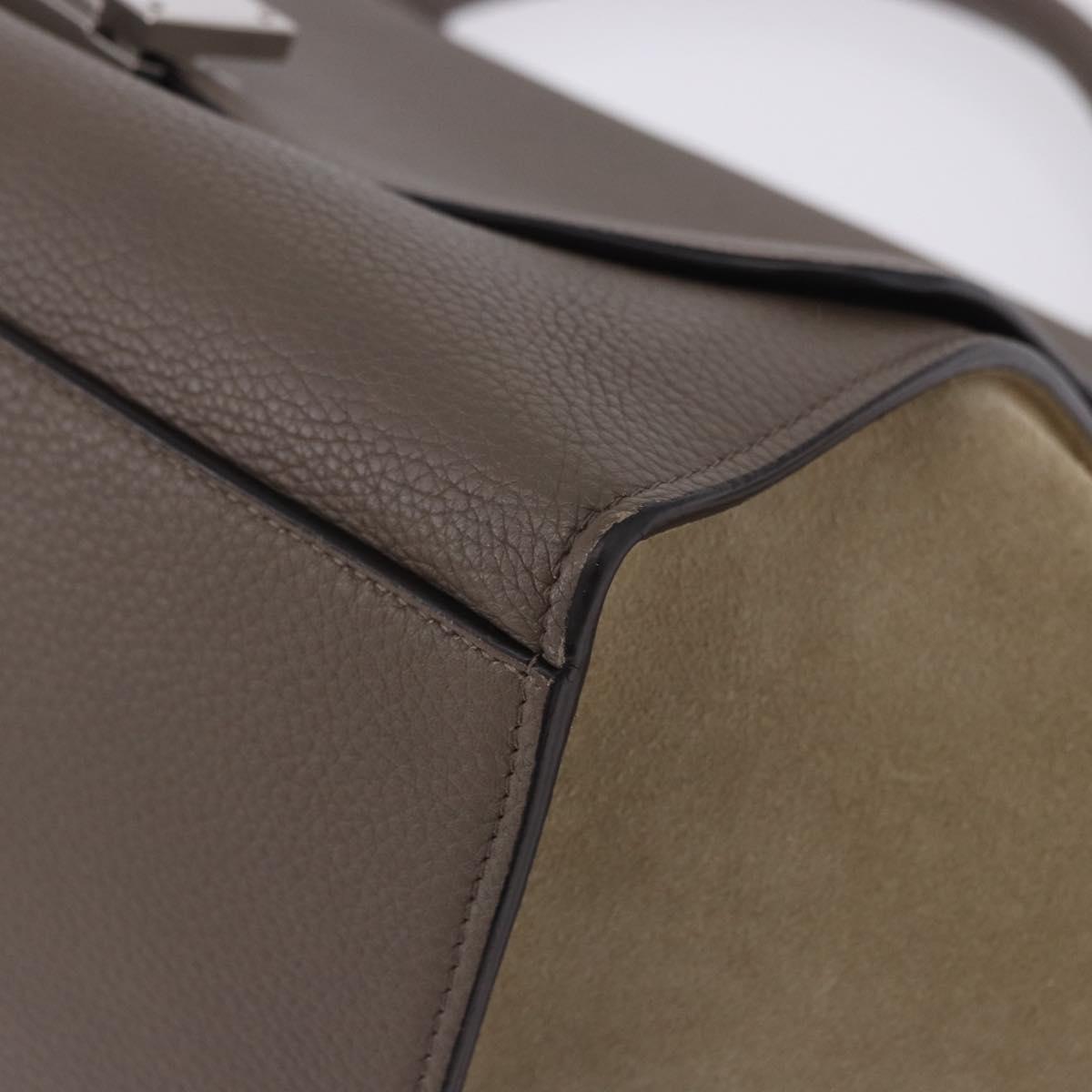 CELINE Trapeze Hand Bag Suede Leather 2way Beige Silver Auth 203116V