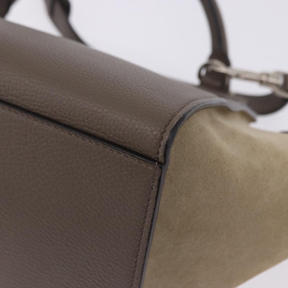 CELINE Trapeze Hand Bag Suede Leather 2way Beige Silver Auth 203116V