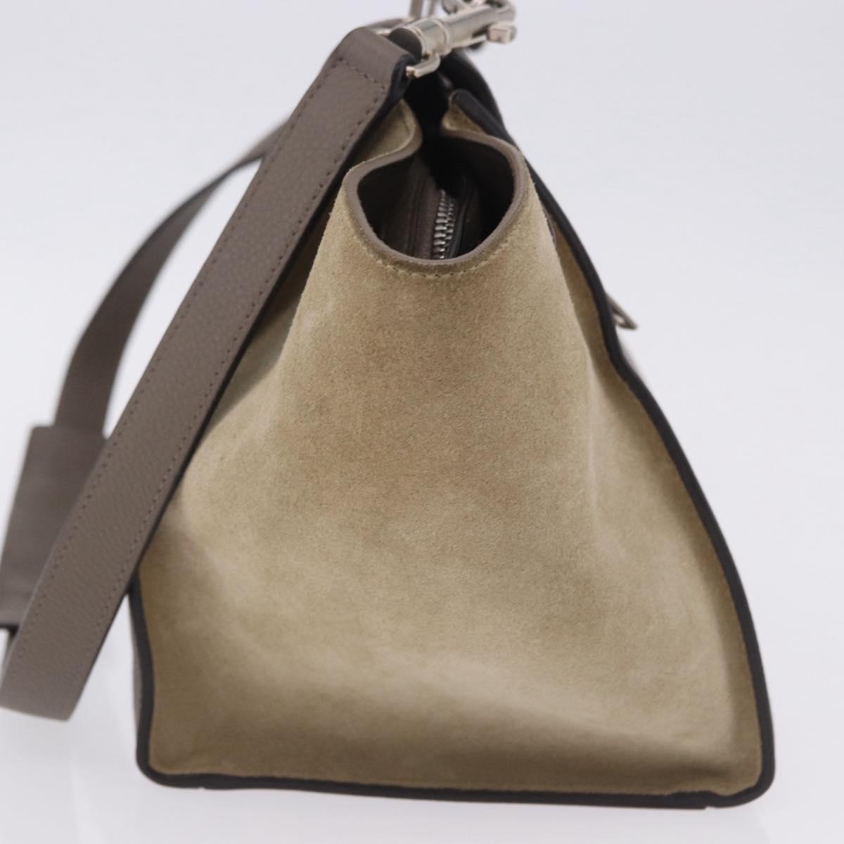 CELINE Trapeze Hand Bag Suede Leather 2way Beige Silver Auth 203116V