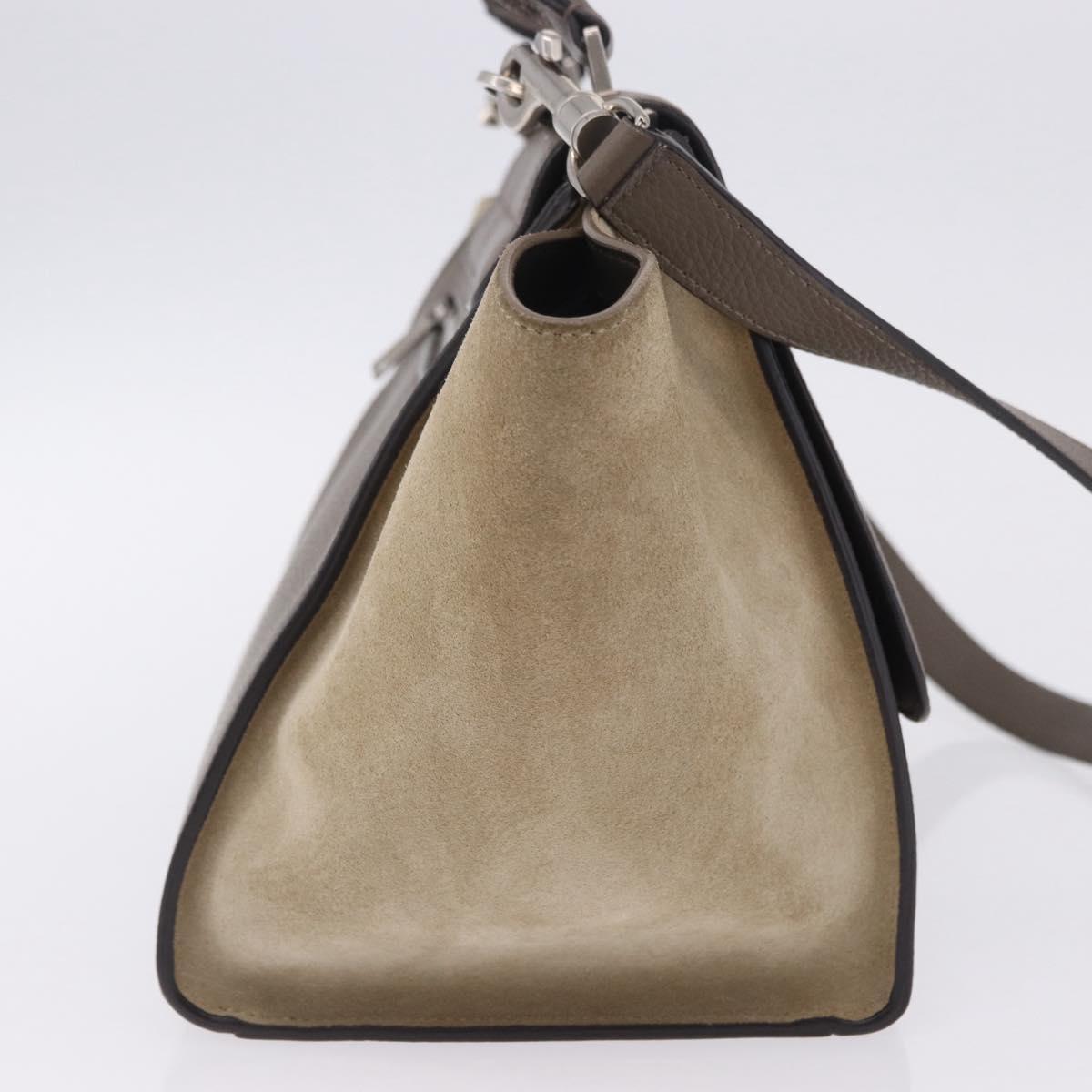 CELINE Trapeze Hand Bag Suede Leather 2way Beige Silver Auth 203116V