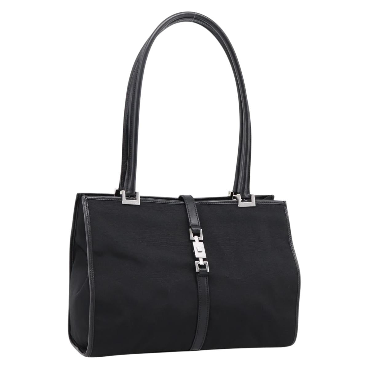 GUCCI Jackie Hand Bag Nylon Black Silver 002 1073 Auth 203119A