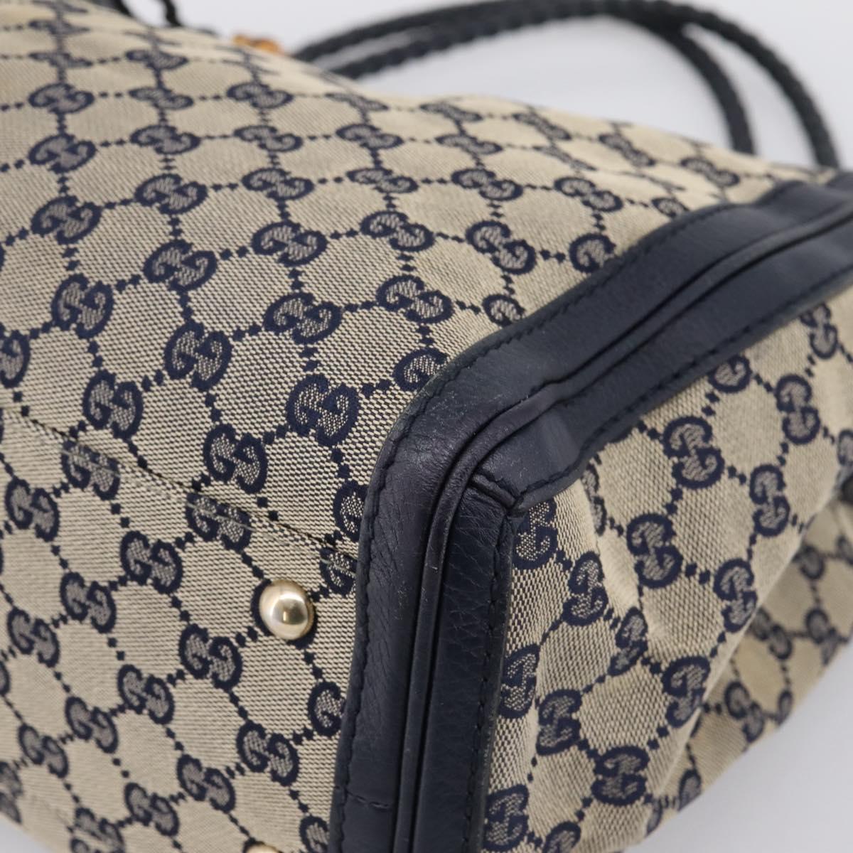 GUCCI GG Canvas Bella Bamboo Tassel Tote Bag Navy Gold Tone 269945 Auth 203126A
