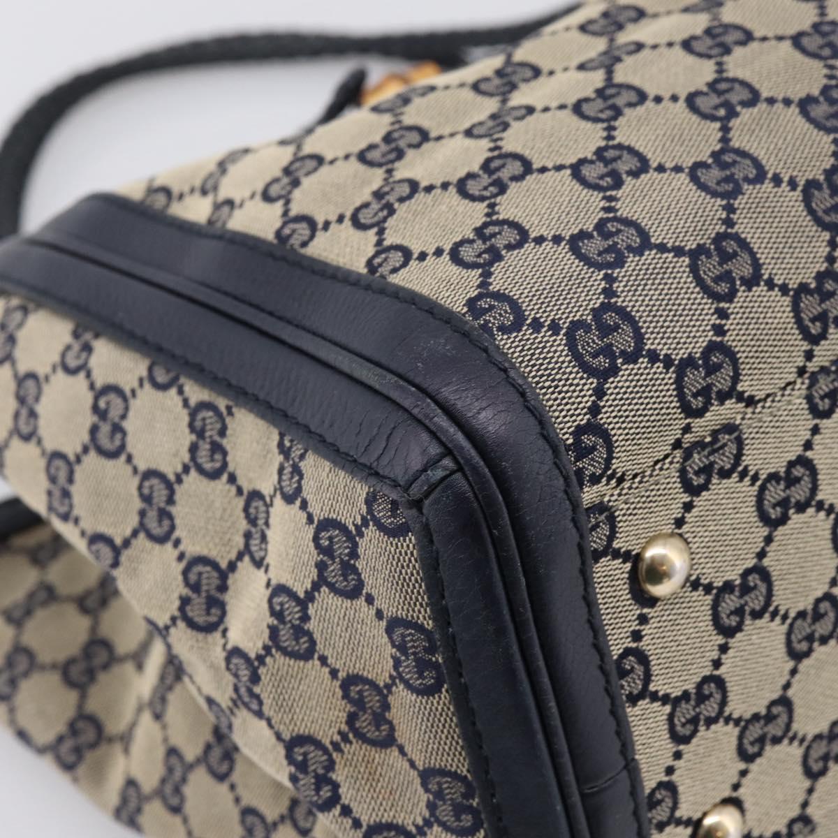 GUCCI GG Canvas Bella Bamboo Tassel Tote Bag Navy Gold Tone 269945 Auth 203126A