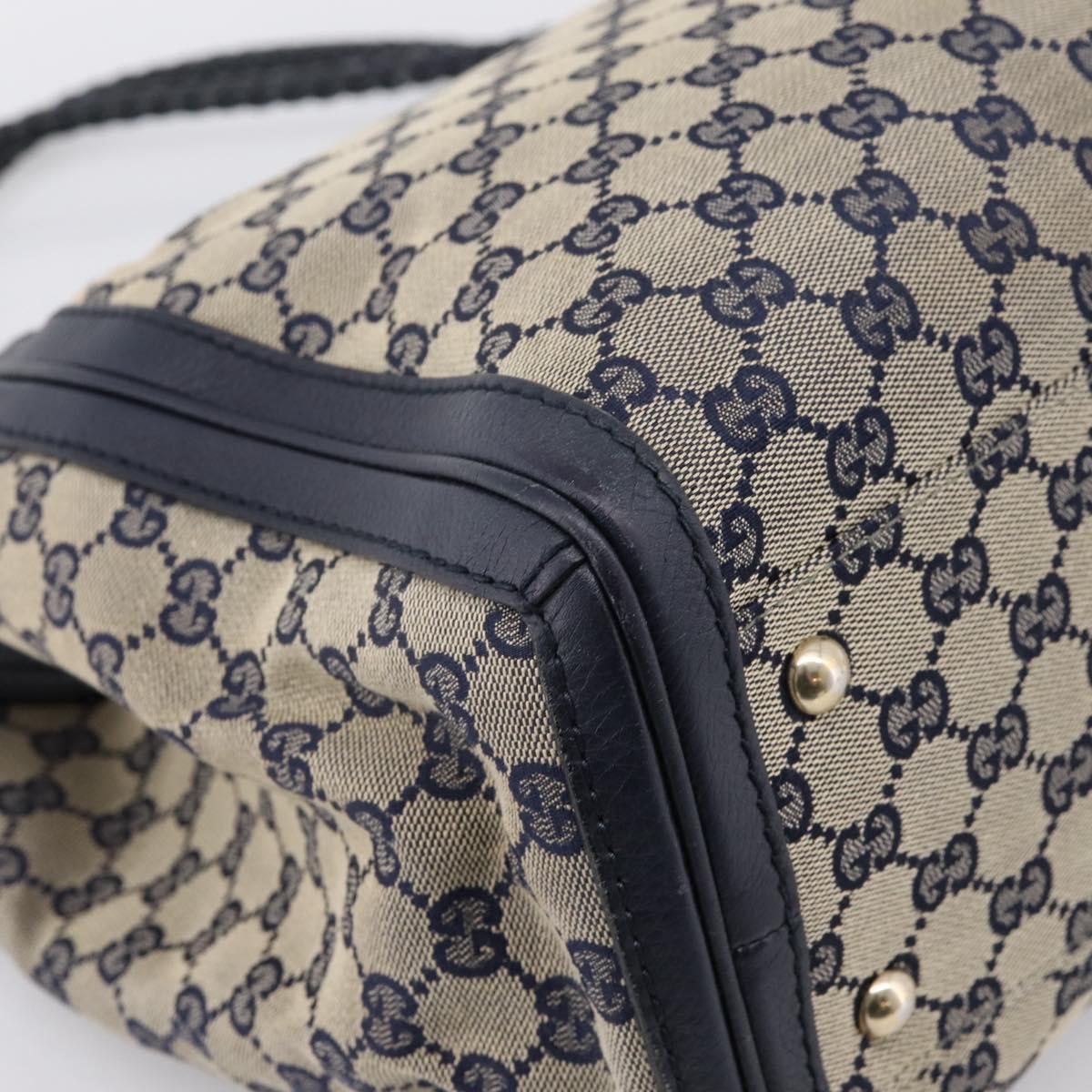 GUCCI GG Canvas Bella Bamboo Tassel Tote Bag Navy Gold Tone 269945 Auth 203126A