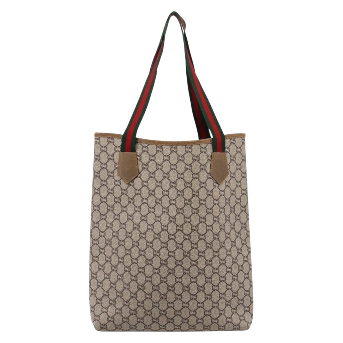 GUCCI GG Plus Supreme Web Sherry Line Tote Bag PVC Beige Gold Auth 203128