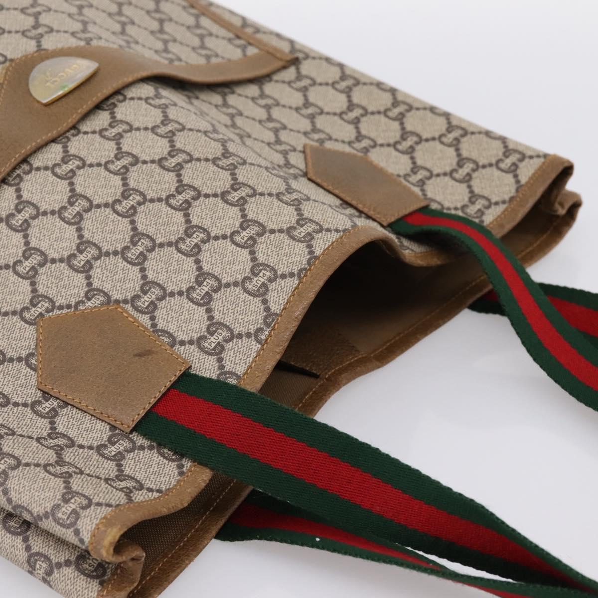 GUCCI GG Plus Supreme Web Sherry Line Tote Bag PVC Beige Gold Auth 203128