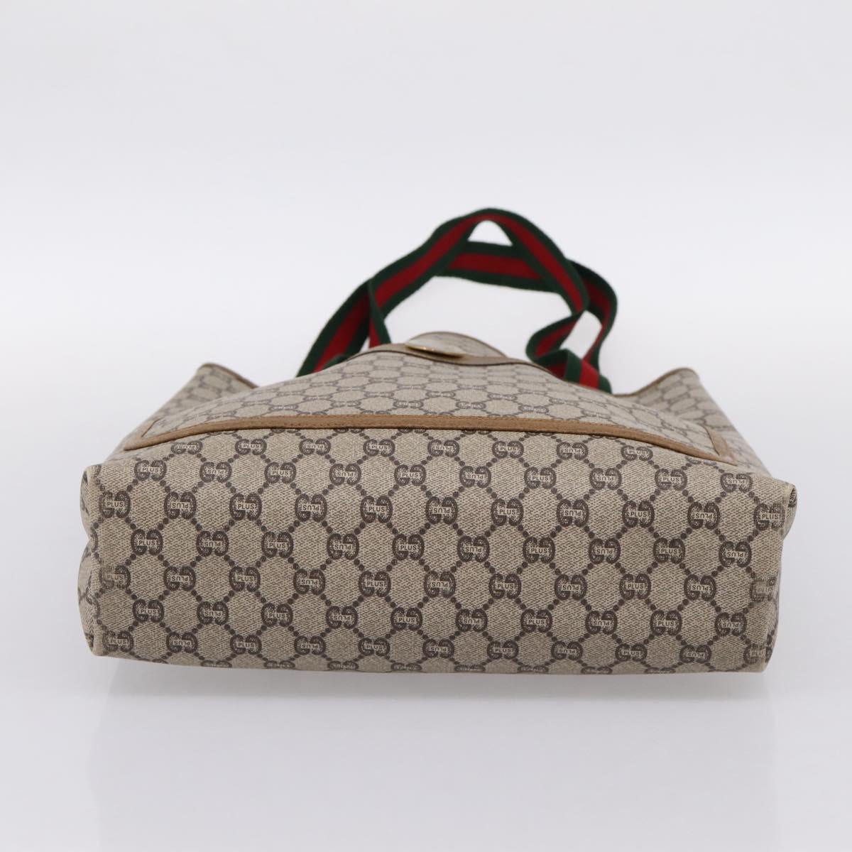 GUCCI GG Plus Supreme Web Sherry Line Tote Bag PVC Beige Gold Auth 203128