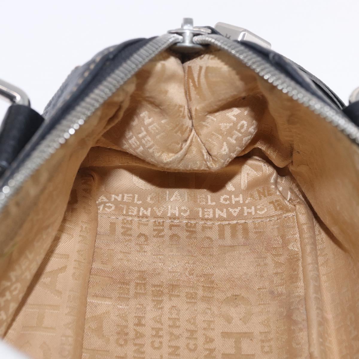 CHANEL Hand Bag Caviar Skin Black Silver CC Auth 203129V