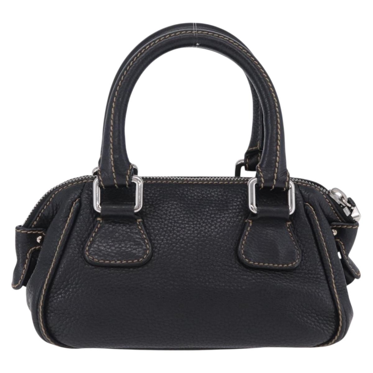CHANEL Hand Bag Caviar Skin Black Silver CC Auth 203129V
