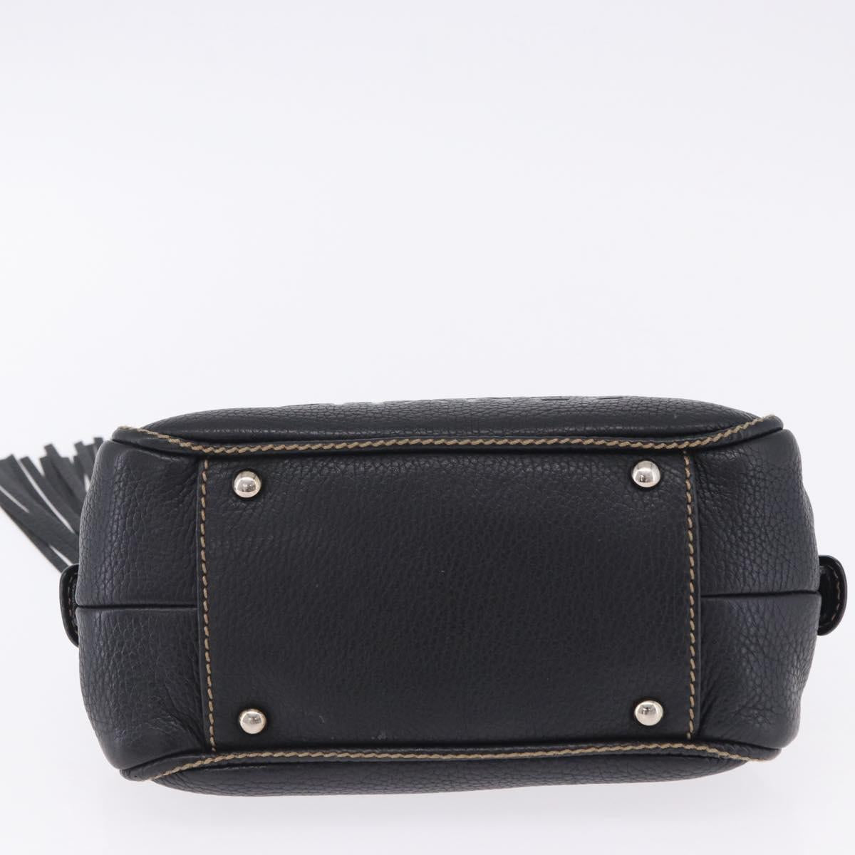 CHANEL Hand Bag Caviar Skin Black Silver CC Auth 203129V
