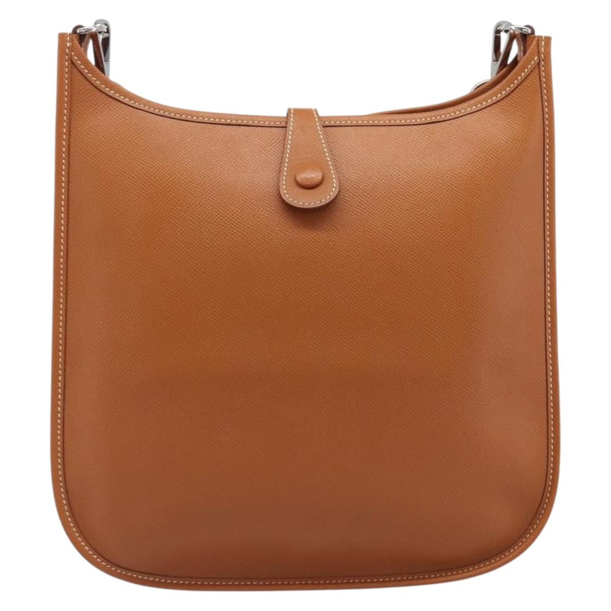 HERMES Evelyn PM Shoulder Bag Leather Brown Silver Auth 203135SAM