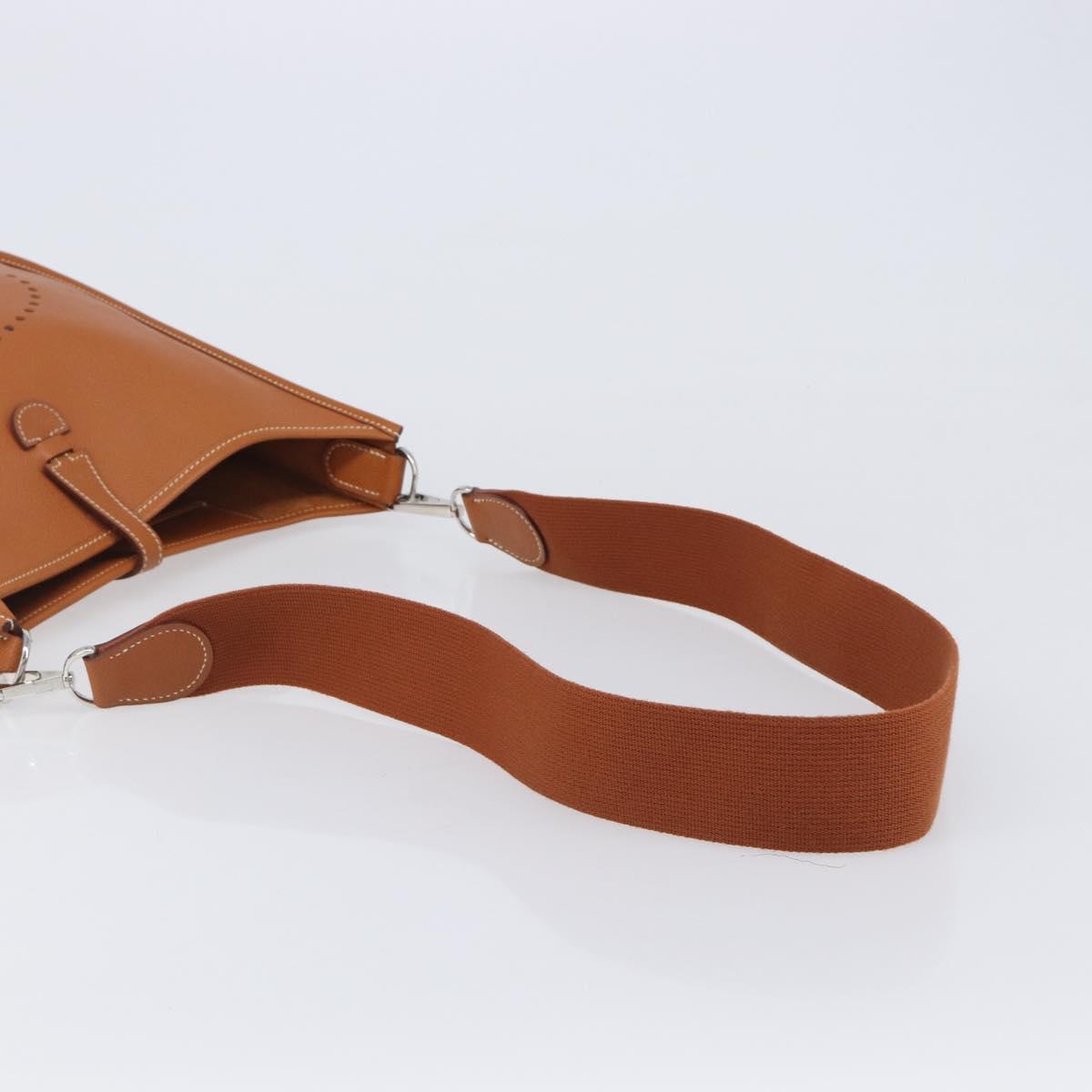 HERMES Evelyn PM Shoulder Bag Leather Brown Silver Auth 203135SAM
