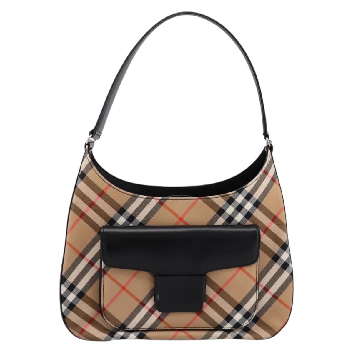 Burberrys Nova Check Shoulder Bag Canvas Beige Silver Auth 203137V