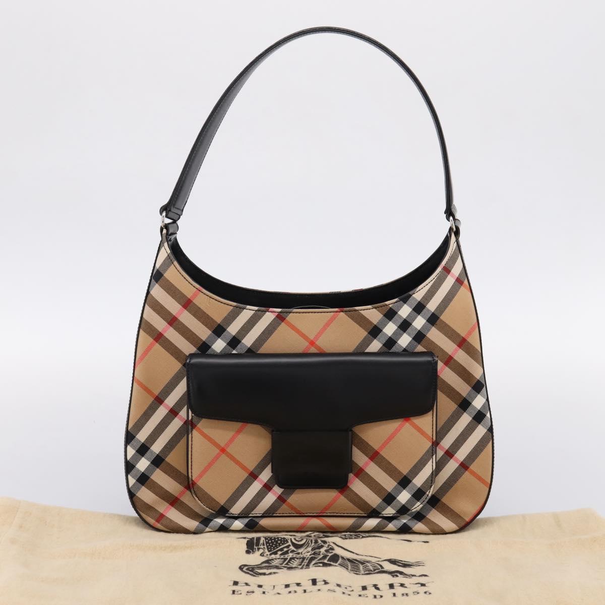 Burberrys Nova Check Shoulder Bag Canvas Beige Silver Auth 203137V