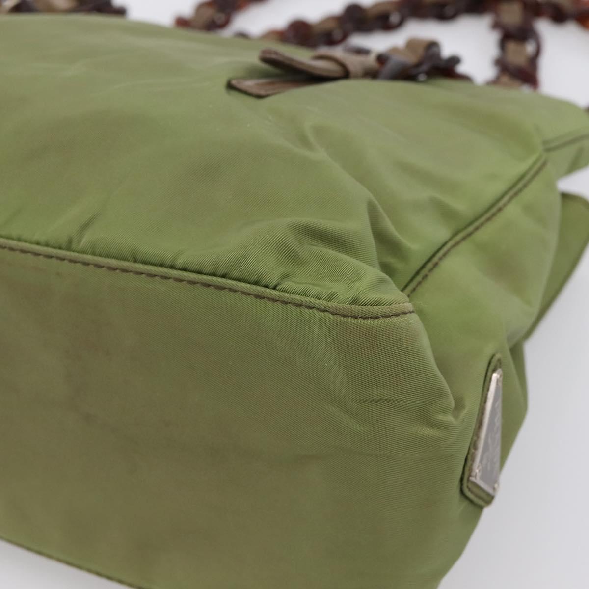 PRADA Chain Shoulder Bag Nylon Green Silver Auth 203138