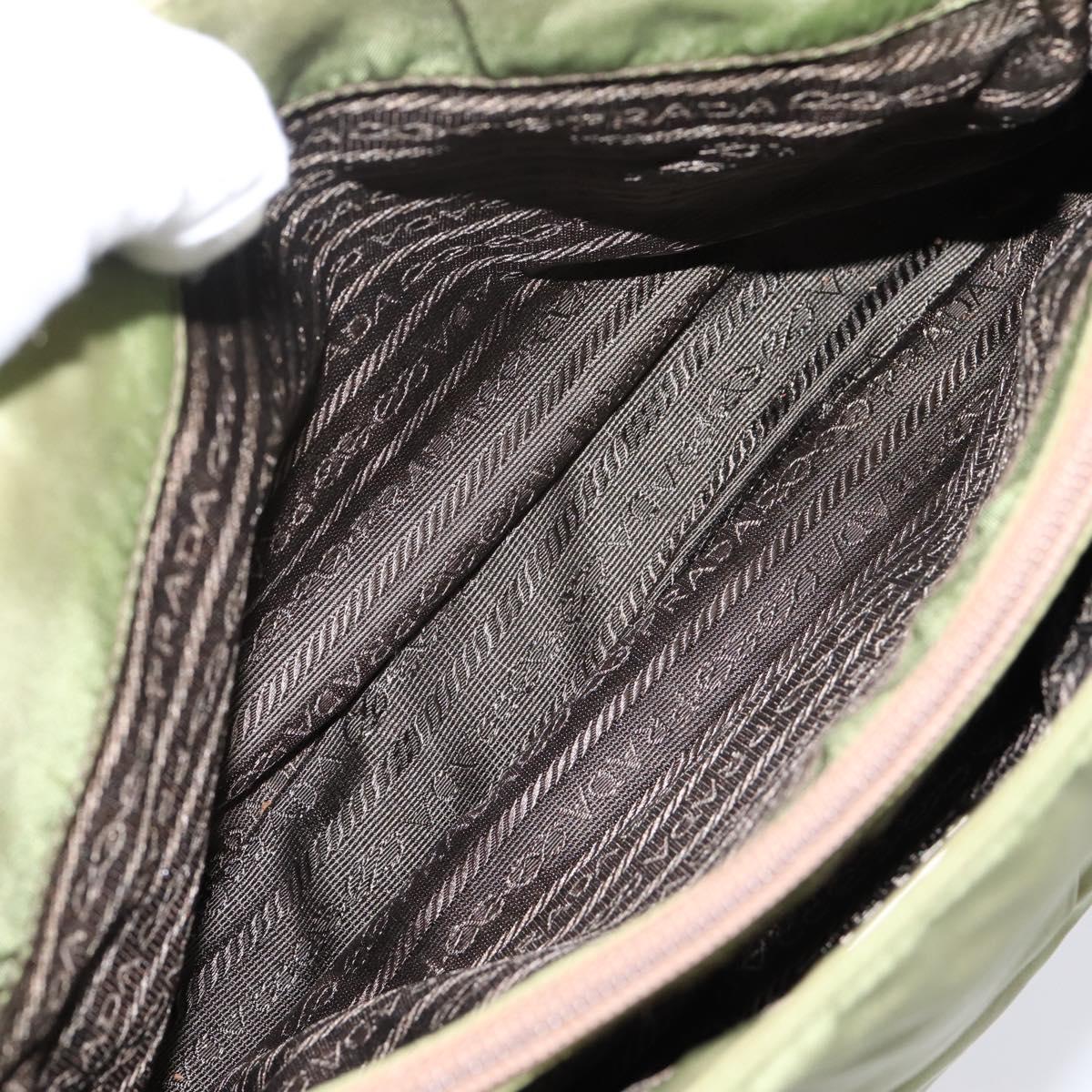 PRADA Chain Shoulder Bag Nylon Green Silver Auth 203138
