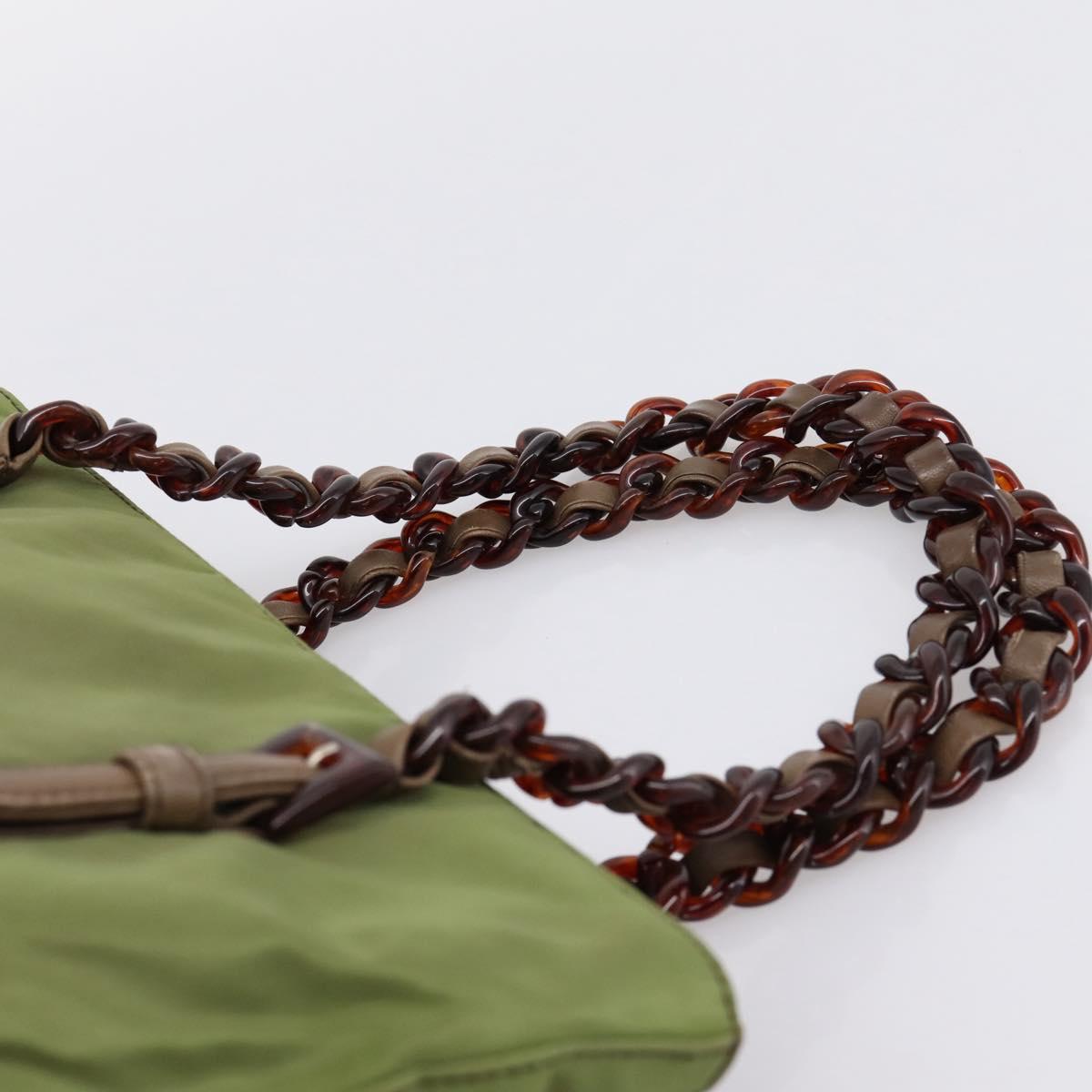 PRADA Chain Shoulder Bag Nylon Green Silver Auth 203138