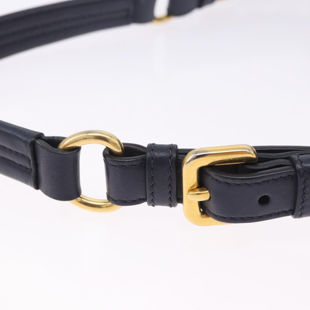PRADA Shoulder Bag Leather Navy Gold Auth 203139V