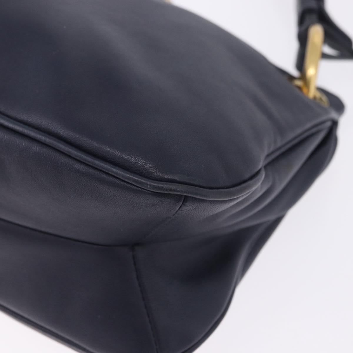 PRADA Shoulder Bag Leather Navy Gold Auth 203139V