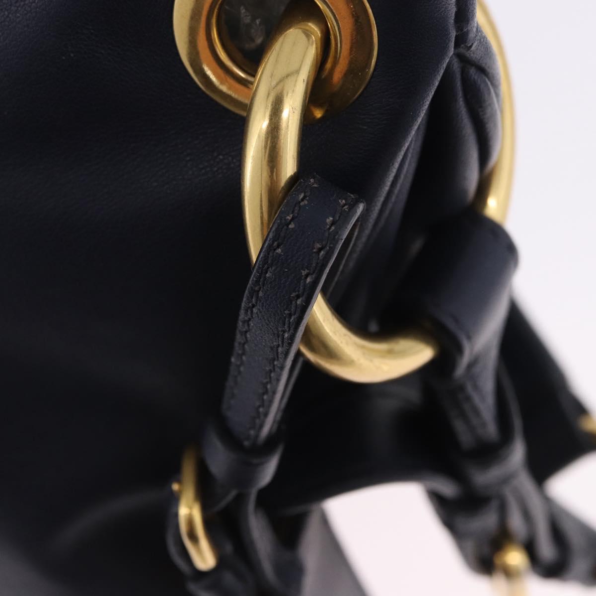 PRADA Shoulder Bag Leather Navy Gold Auth 203139V