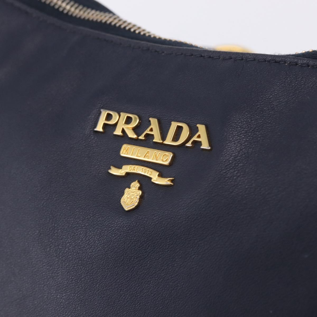 PRADA Shoulder Bag Leather Navy Gold Auth 203139V