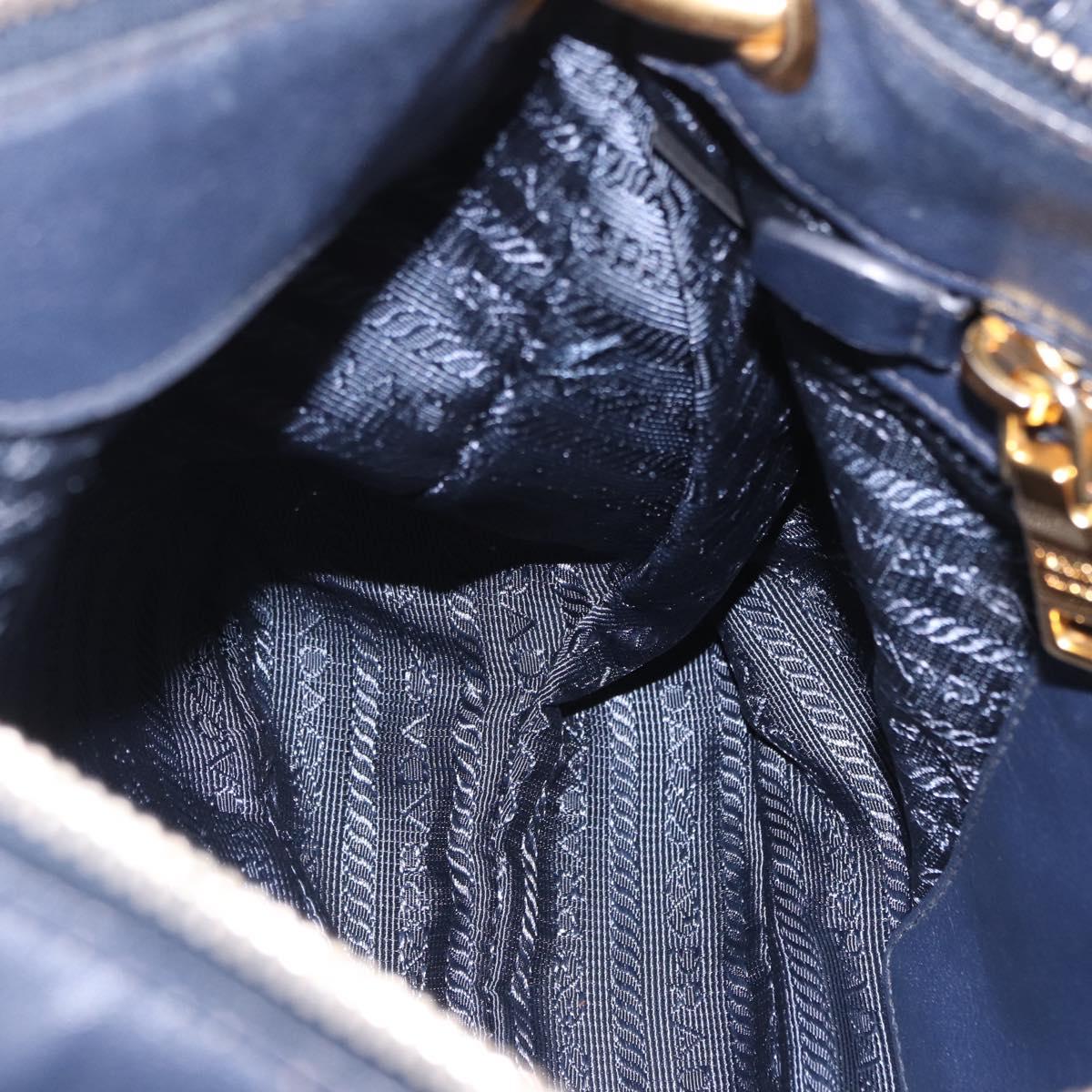 PRADA Shoulder Bag Leather Navy Gold Auth 203139V