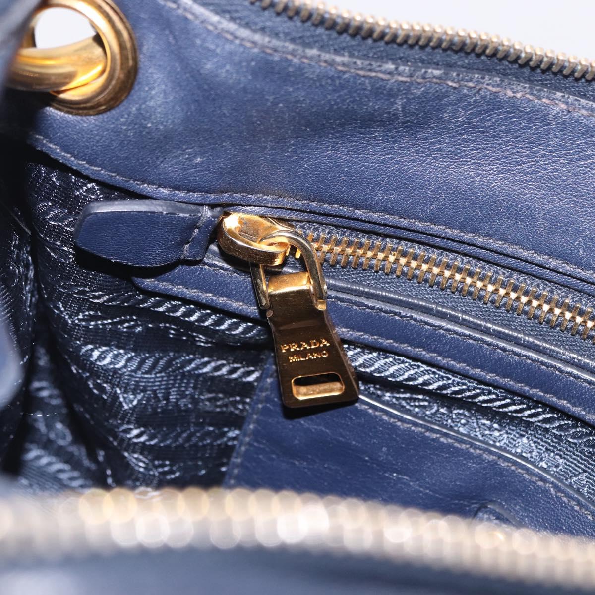 PRADA Shoulder Bag Leather Navy Gold Auth 203139V