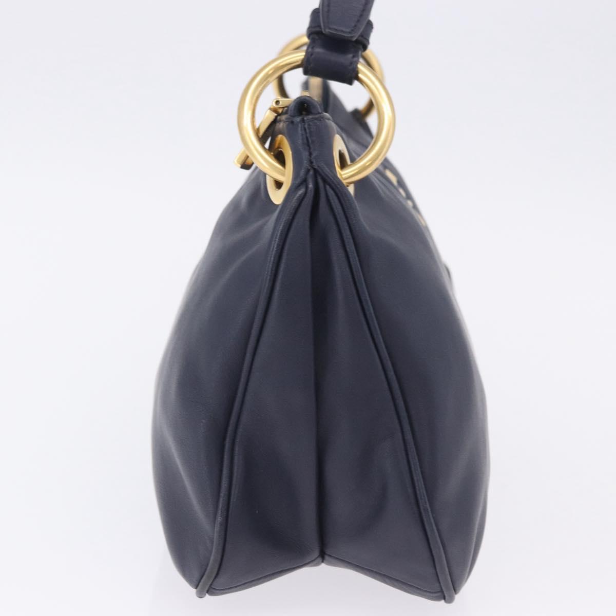 PRADA Shoulder Bag Leather Navy Gold Auth 203139V