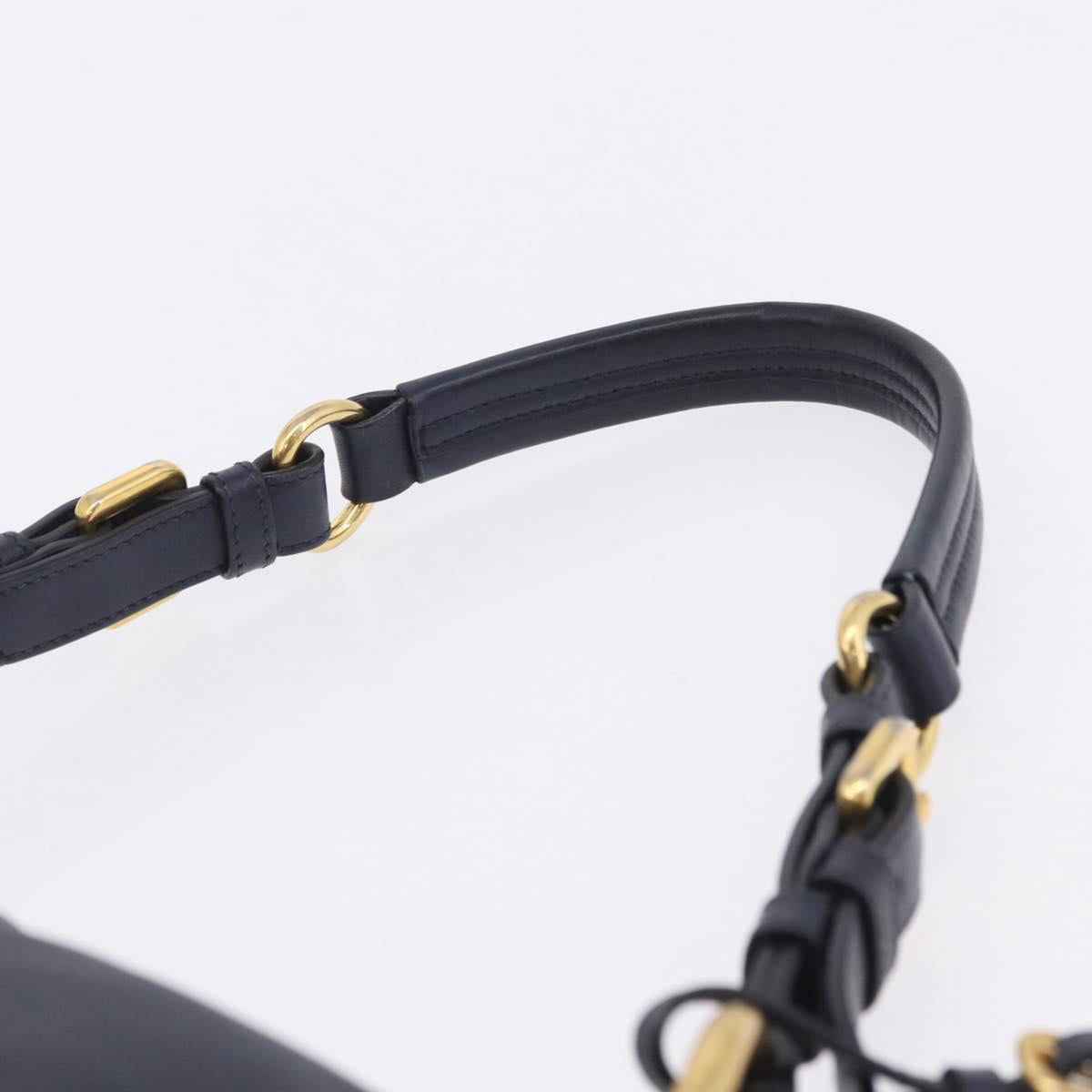 PRADA Shoulder Bag Leather Navy Gold Auth 203139V