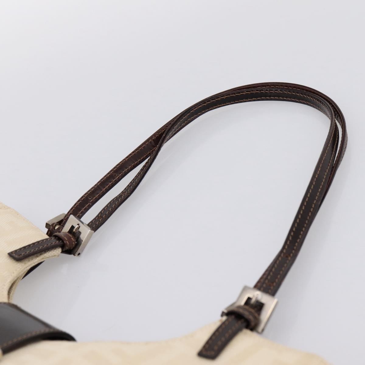 FENDI Zucca Canvas Mamma Baguette Shoulder Bag Beige Silver Auth 203140V