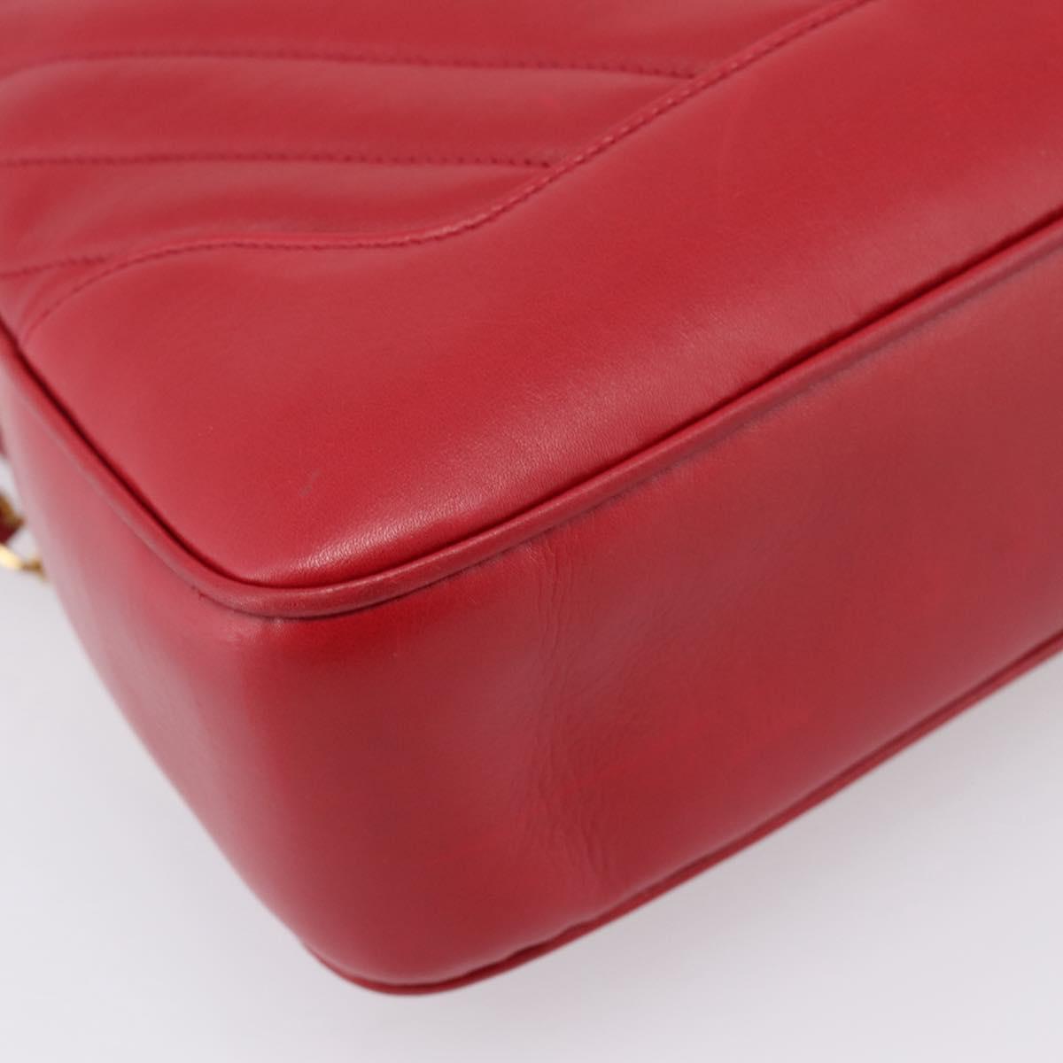CHANEL V stitch Hand Bag Lamb Skin Red Gold CC Auth 203141