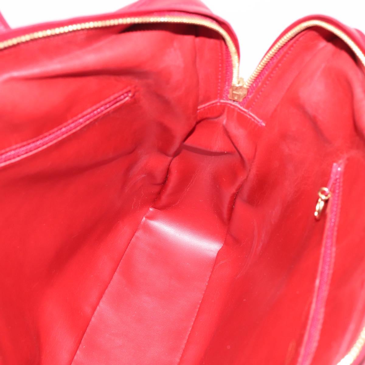 CHANEL V stitch Hand Bag Lamb Skin Red Gold CC Auth 203141
