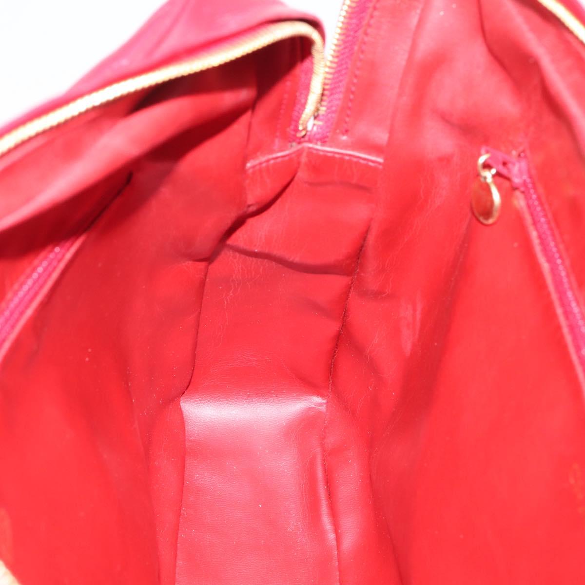 CHANEL V stitch Hand Bag Lamb Skin Red Gold CC Auth 203141