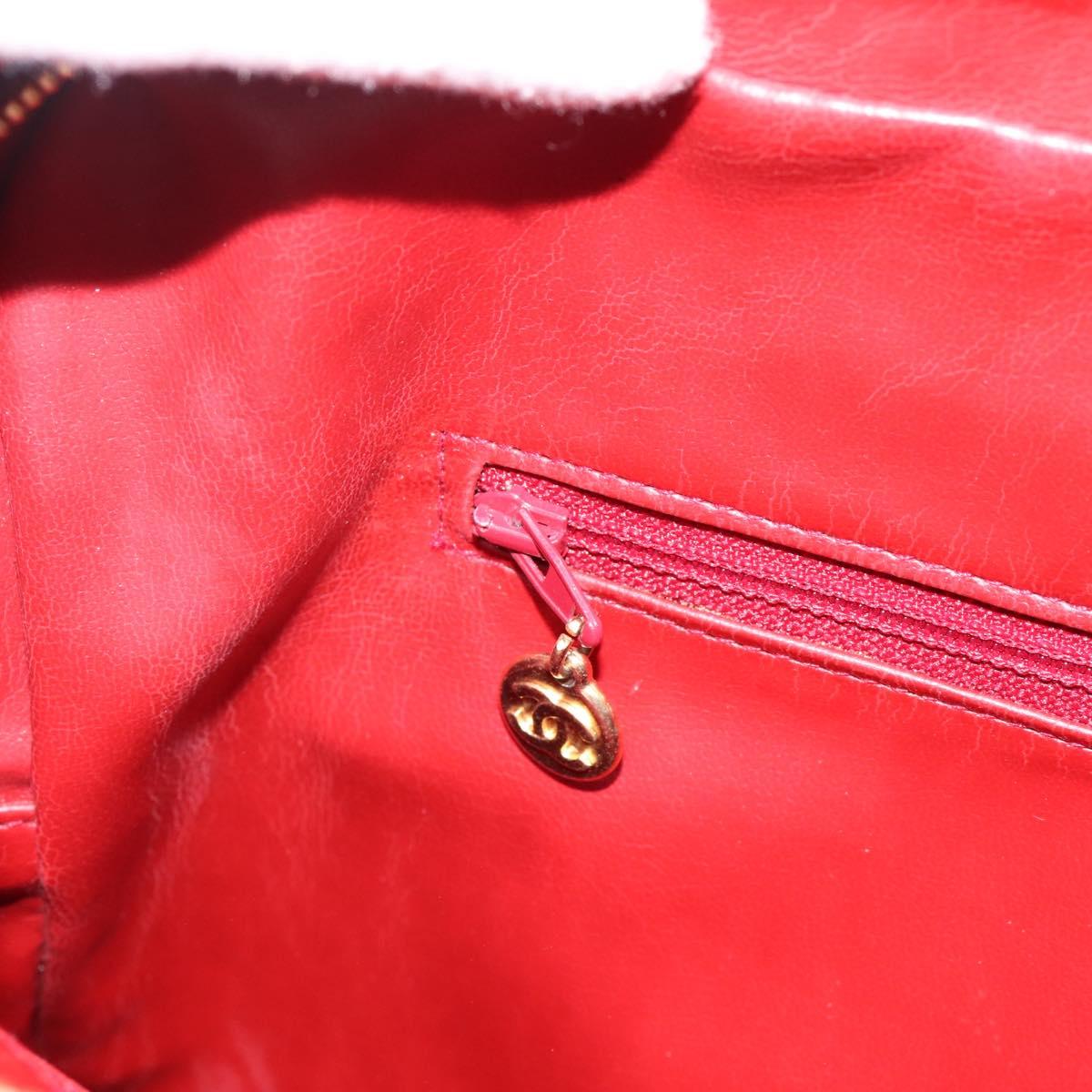 CHANEL V stitch Hand Bag Lamb Skin Red Gold CC Auth 203141