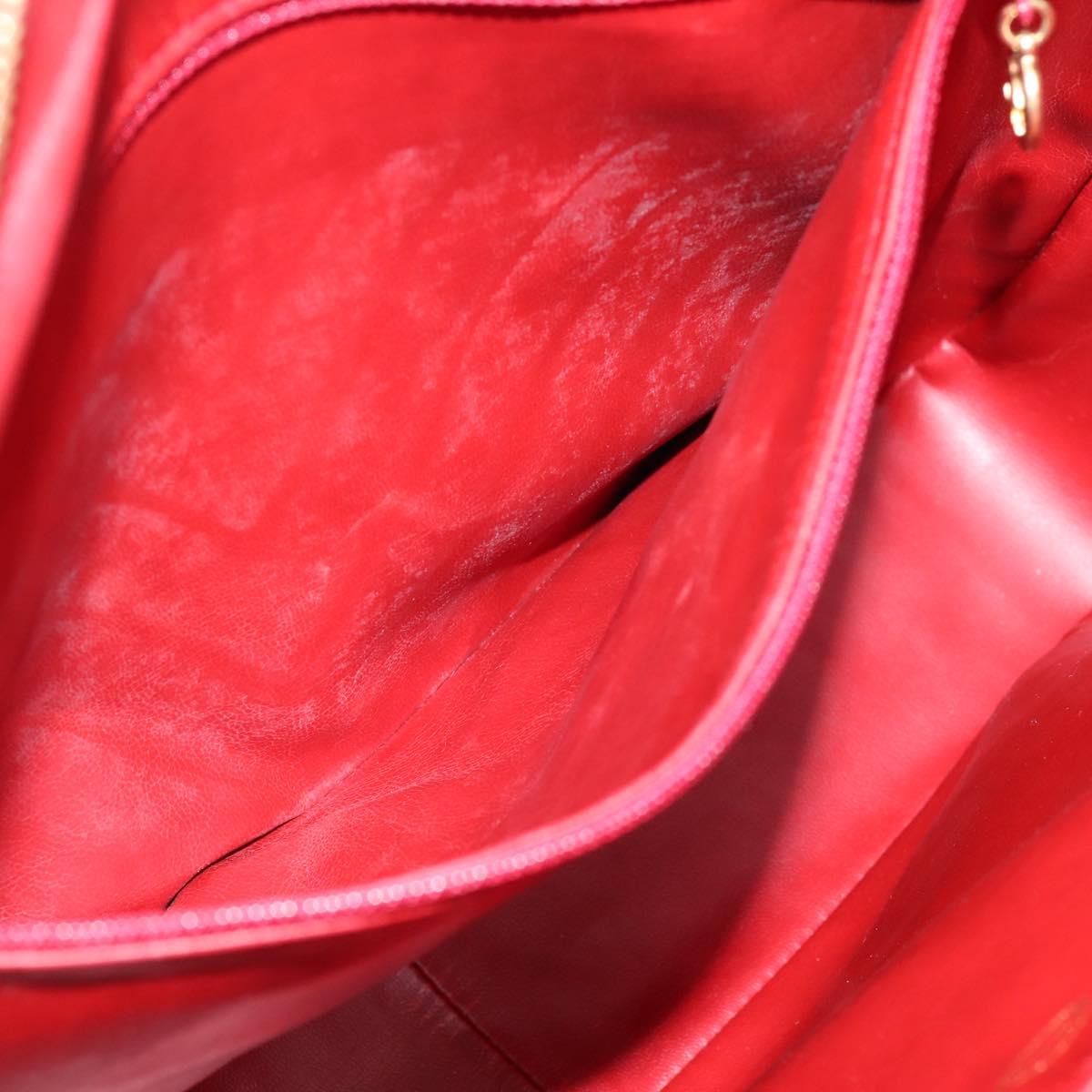 CHANEL V stitch Hand Bag Lamb Skin Red Gold CC Auth 203141