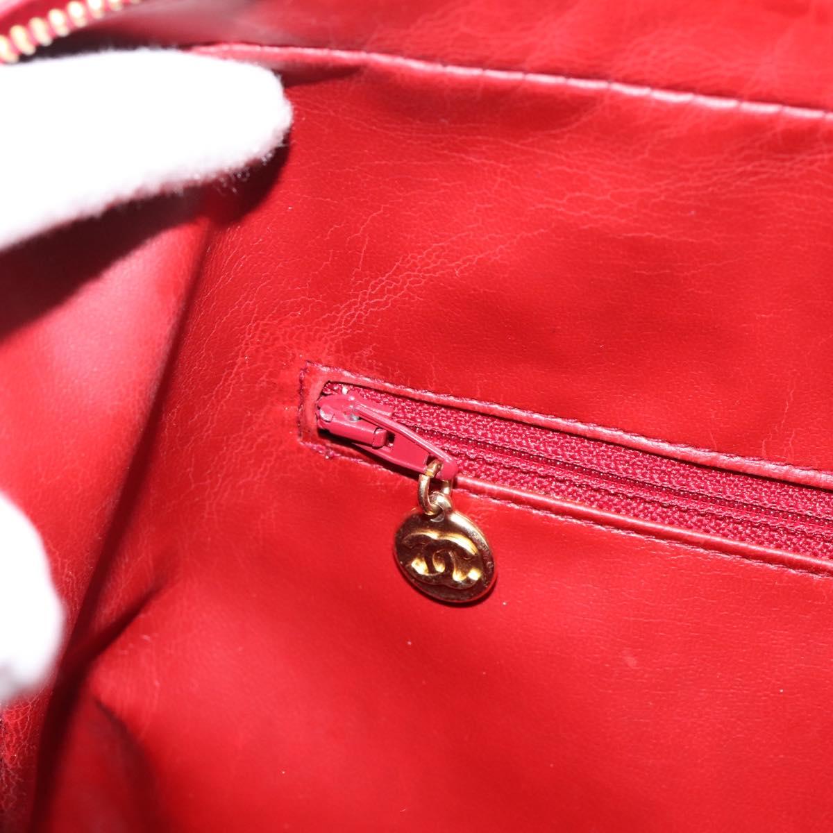 CHANEL V stitch Hand Bag Lamb Skin Red Gold CC Auth 203141