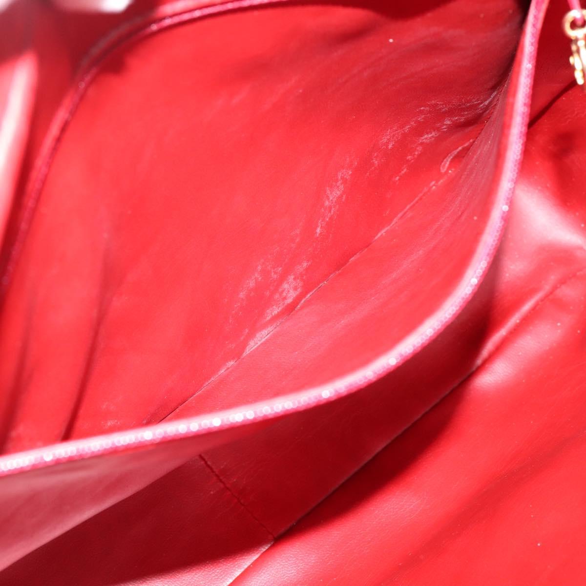 CHANEL V stitch Hand Bag Lamb Skin Red Gold CC Auth 203141