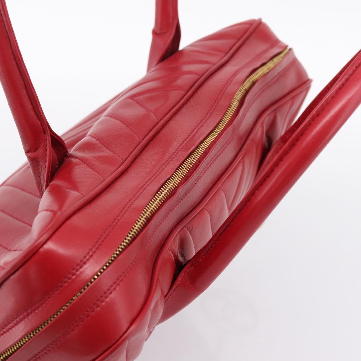CHANEL V stitch Hand Bag Lamb Skin Red Gold CC Auth 203141