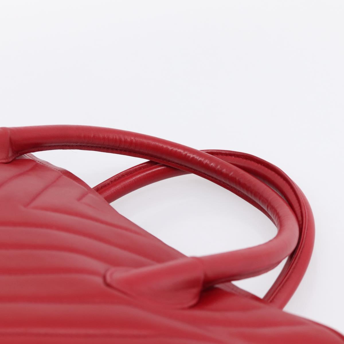 CHANEL V stitch Hand Bag Lamb Skin Red Gold CC Auth 203141