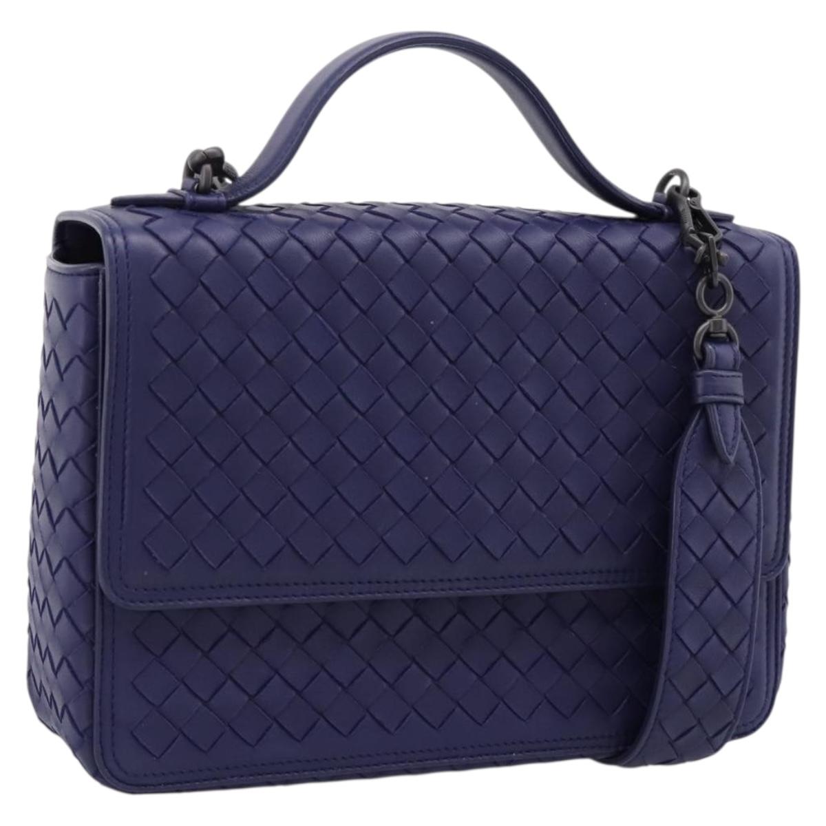 BOTTEGA VENETA INTRECCIATO Hand Bag Leather 2way Navy Auth 203145SAV