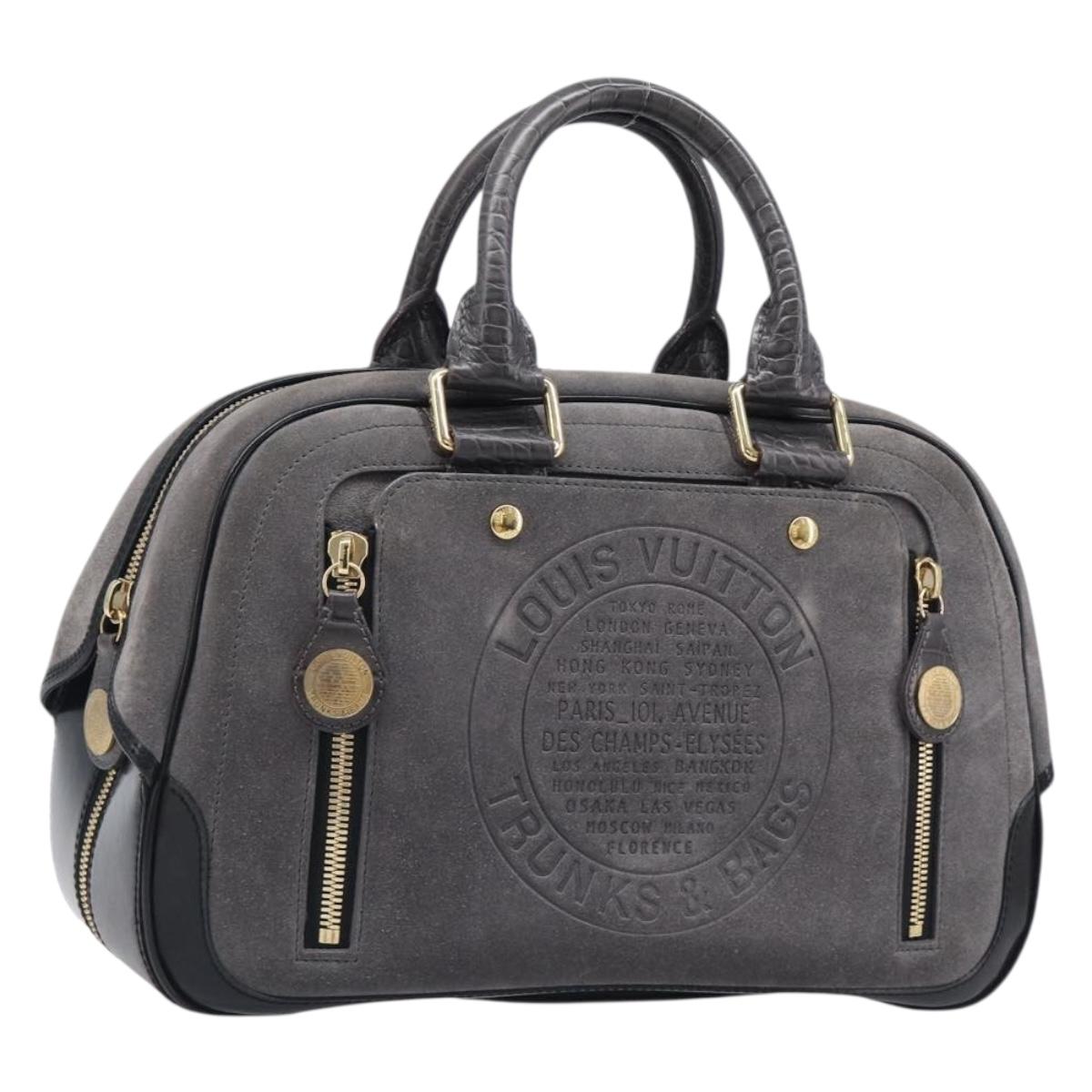 LOUIS VUITTON Stamp Bag PM Hand Bag Suede Gray Gold M95237 LV Auth 203148V