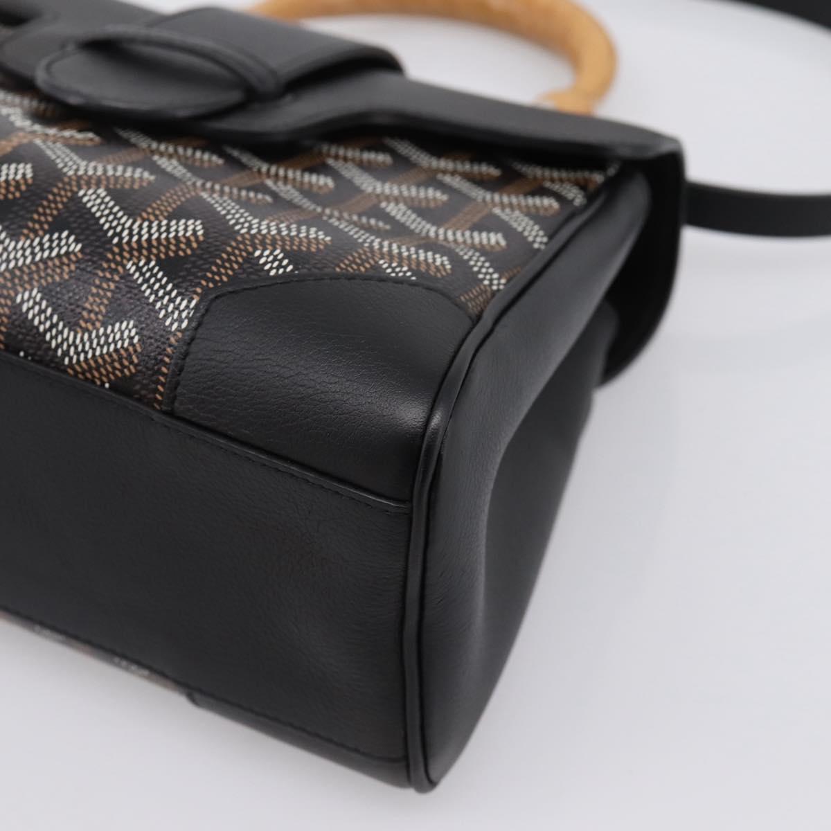 GOYARD Herringbone Saigon Hand Bag PVC 2way Black Silver Auth 203151SM
