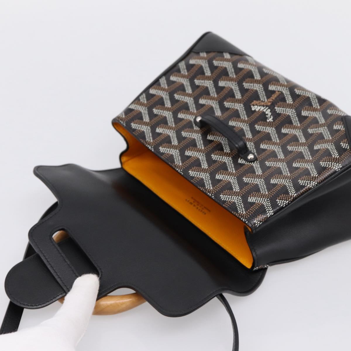 GOYARD Herringbone Saigon Hand Bag PVC 2way Black Silver Auth 203151SM