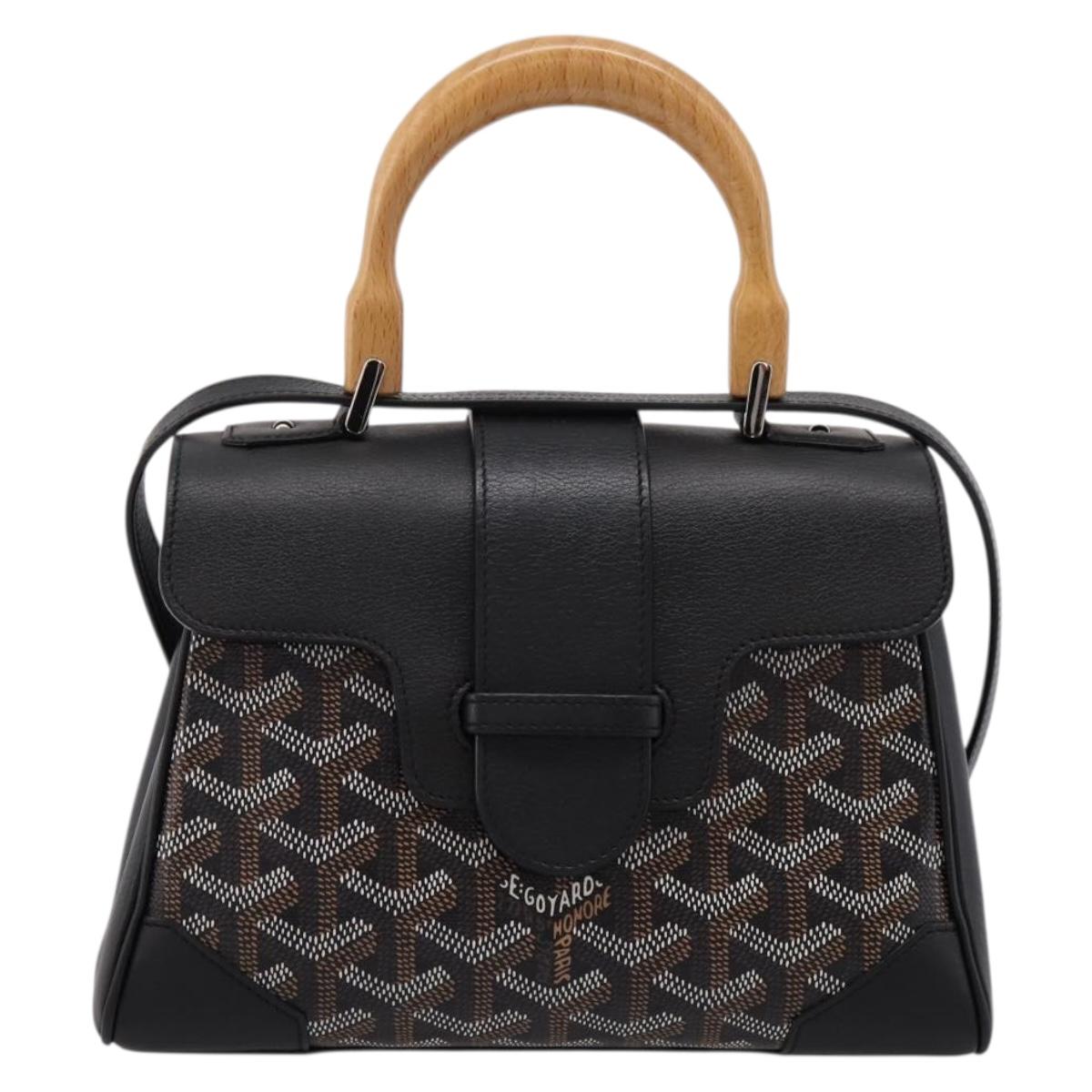 GOYARD Herringbone Saigon Hand Bag PVC 2way Black Silver Auth 203151SM