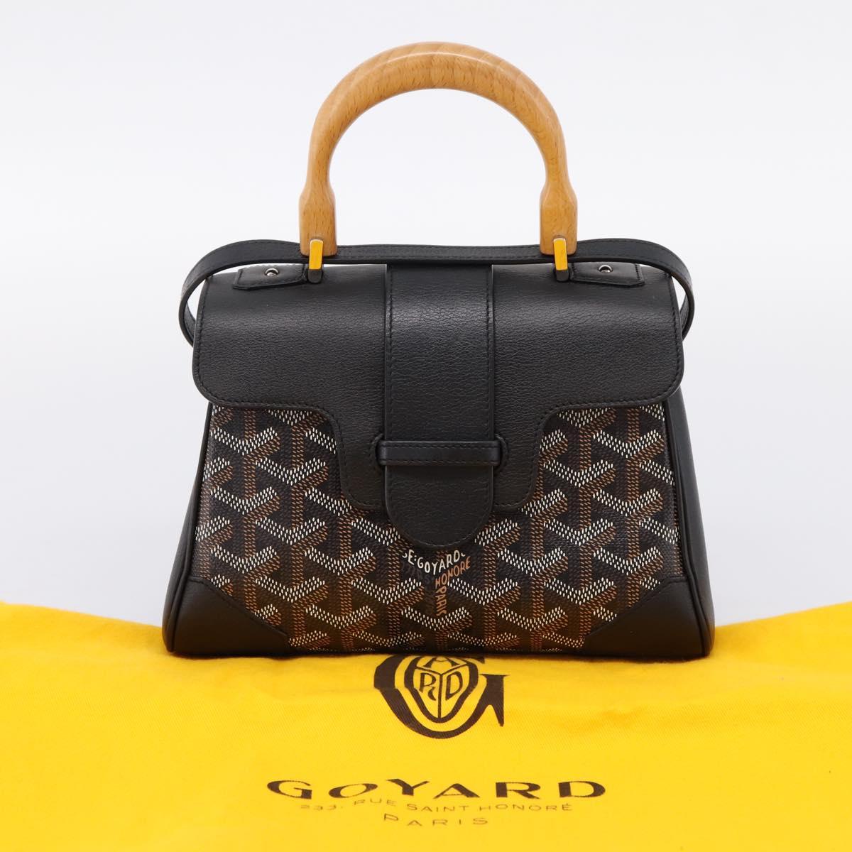 GOYARD Herringbone Saigon Hand Bag PVC 2way Black Silver Auth 203151SM