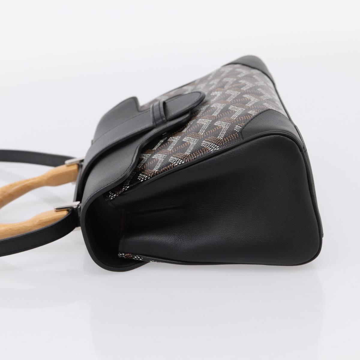 GOYARD Herringbone Saigon Hand Bag PVC 2way Black Silver Auth 203151SM