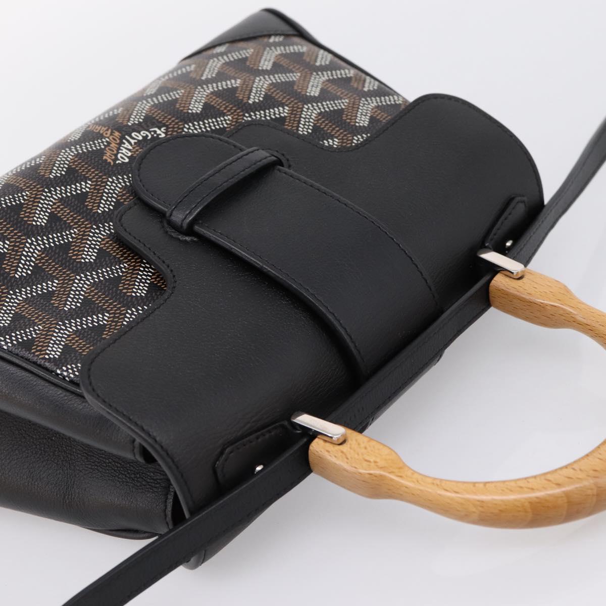 GOYARD Herringbone Saigon Hand Bag PVC 2way Black Silver Auth 203151SM